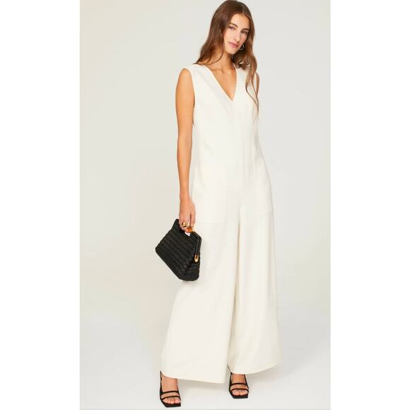 Marina Moscone V Neck Wide Leg Bridal Wedding Part Jumpsuit 0 - Picture 1 of 9